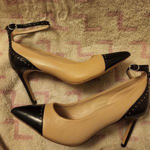 Wingtip ankle strap heels